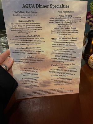 Vegan and Allergy options on menu at AQUA Restaurant in Duck
