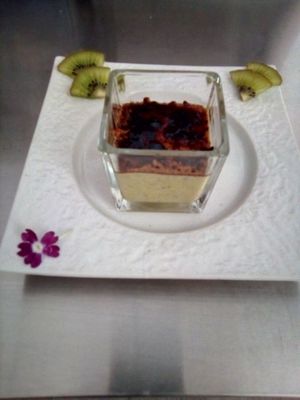Crème Brûlée with cashews flavoured with Kiwi, coco and vanilla at Chez Vivi in Guillestre