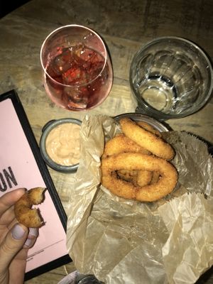 onion rings with three options of dips (all of them vegan) at Brixton House in Bratislava