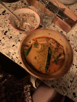 vegan red thai curry with rice  at Brixton House in Bratislava