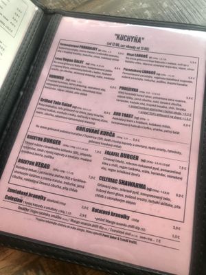 Menu at Brixton House in Bratislava