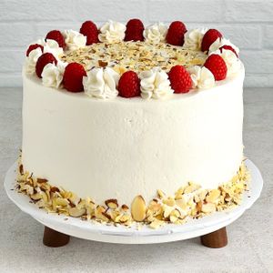 White almond raspberry cake at Kindness Batters Vegan Bakery in Lake Worth