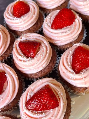 Strawberry cupcakes  at Kindness Batters Vegan Bakery in Lake Worth