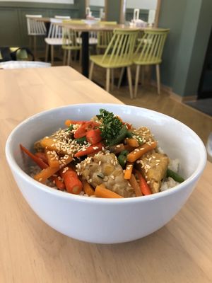 Bowl of Fried Tempeh and chilli at Dok Bua Vegetarian - Lotus Vegetarian in Phuket