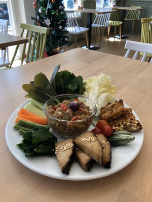 Set of chili paste, local vegetables and grilled tempeh at Dok Bua Vegetarian - Lotus Vegetarian in Phuket