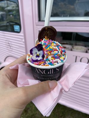 Strawberry with sprinkles and caramel sauce at Angie's Epicurean in Miami