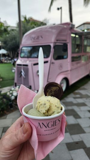 2 mini scoops- Pistachio and Passion Fruit Basil at Angie's Epicurean in Miami