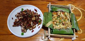 Stir fried spicy boletus, and Stir fried mushrooms with local spices and little pork (Ask for no meat!) at V Sherry 云雪丽 - Yún Xuě Lì in Lijiang
