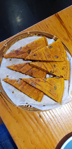 Local buckwheat pancake with raisins and walnuts (tastes much like cornbread) at V Sherry 云雪丽 - Yún Xuě Lì in Lijiang