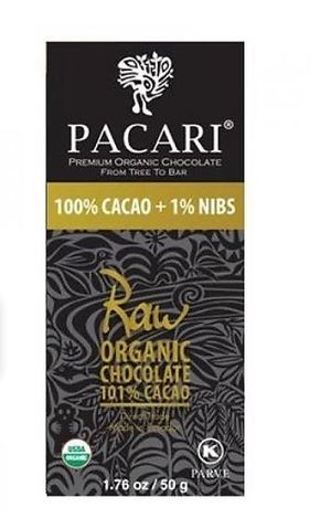 Pacari organic chocolate Ecuador RAW 100 procent and 1 procent nibs at The Chocolate Shop in The Hague