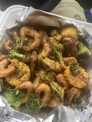 Vegan Seafood Boil.  at Vegans on The Run in Shreveport