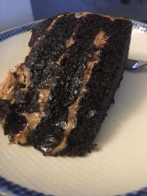 Takeaway caramel chocolate cake at Kynd Coffee in Bedford