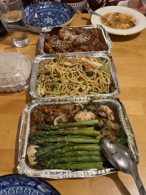 No name, house lo mein, hot and sour soup, and grasshopper supreme. Always delicious!  at Grasshopper Restaurant in Boston