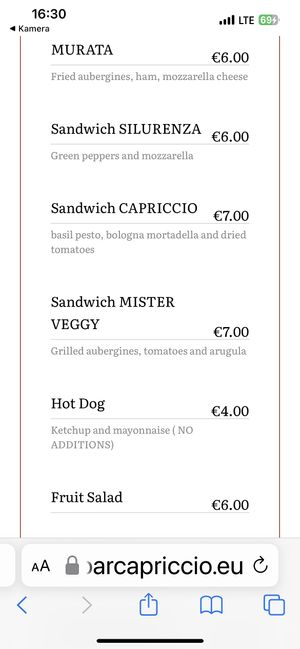 Menu   at Bar Capriccio in Procida