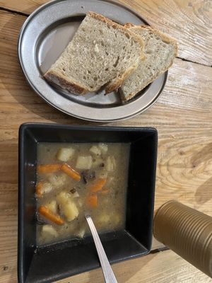 Vegetable soup an homemade bread   at VeggieDick in Mikulov