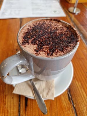 Hot chocolate with almond milk (other options available) 💙 at The Hummingbird - Little Bird in Mandurah