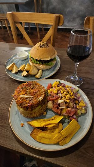 Duo Caribe and Bean Burger at Mundo Vegano in Bogota