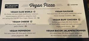 Vegan pizza options  at East Nashville Beer Works in Nashville