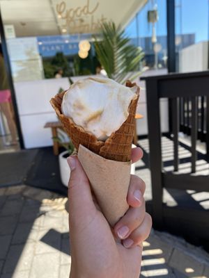 Caramel swirl in waffle cone  at Good Habit Ice Cream in Auckland