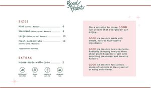 Menu- sizes, prices at Good Habit Ice Cream in Auckland