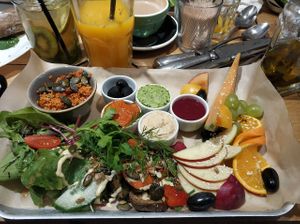 Vegan Breakfast served with bread at Kala Cafe in Berlin