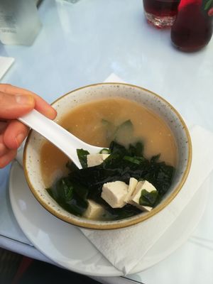 Miso soup with tofu at La Guna in Budapest