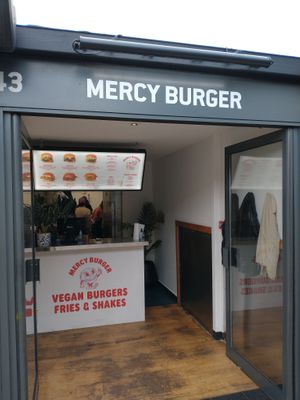 Front door at Mercy Burger in East London