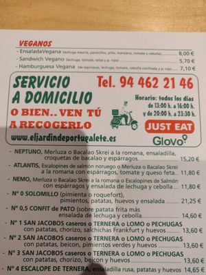 Vegan options at El Jardín in Portugalete