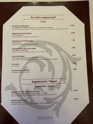 Menu   at Café Central in Vienna