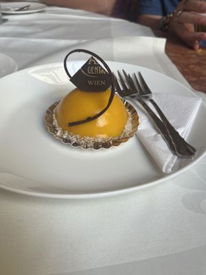 vegan mango passionfruit dessert   at Café Central in Vienna