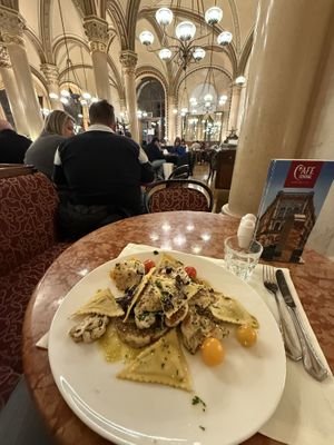 Roasted cauliflower with mushroom ravioli   at Café Central in Vienna