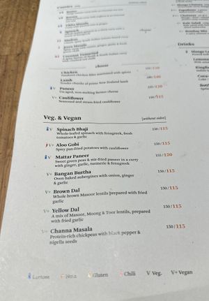 Menu  at Bindia in Kongens Lyngby