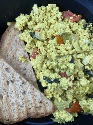 Brunch tofu scramble and toast  at Nirvana Tea House & Cafe in Millis