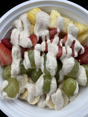 Fruit with cashew cream sauce at Nirvana Tea House & Cafe in Millis
