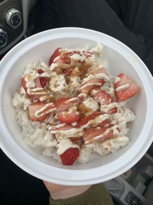 Strawberry sweet rice bowl delish we loved this at Nirvana Tea House & Cafe in Millis