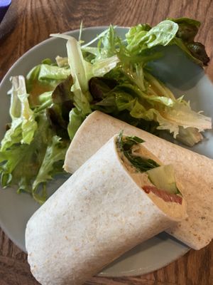 Veggie wrap with salad at Nirvana Tea House & Cafe in Millis