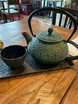 Green teapot at Nirvana Tea House & Cafe in Millis