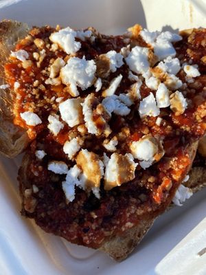 Pepper & feta toast   at Nirvana Tea House & Cafe in Millis