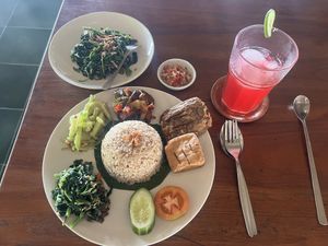 Tempe tofu and veggies   at Bumi Langit Permaculture Institute in Yogyakarta