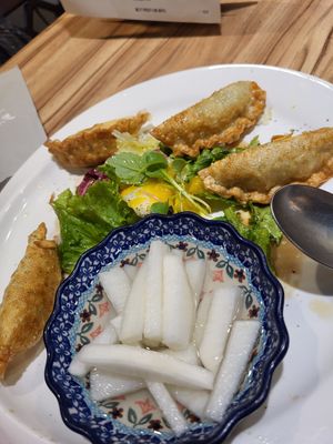 Dumplings with homemade pickled white radish. at Jeong Hye-Young Cook 정혜영 쿡 in Gangneung
