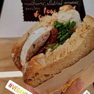Vegan bites! A Vegan sandwich full of vegan protein! at Tropicanna in Samos