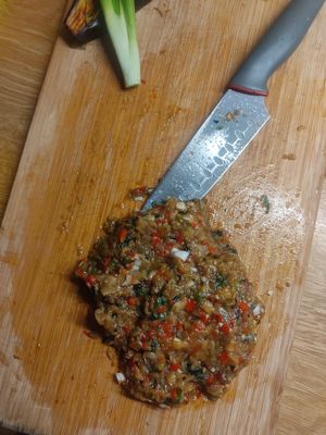 Homemade eggplant salad at Tropicanna in Samos