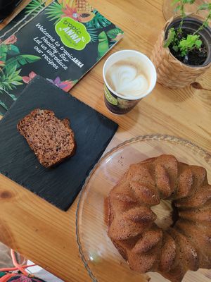 Vegan cappuccino at Tropicanna in Samos