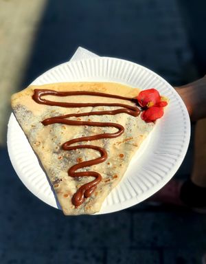 Crêpes with Chocolate-Hazelnut-Creme at Vegetal Yogurt in Capbreton