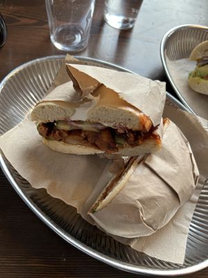 Barbecue Oumph soy chunks  at The Bagel in Stockholm