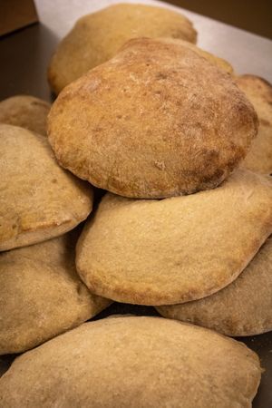 Stuff our sourdough pita bread with what ever you want! at Haverhill Vegan Bakery in Lake Park