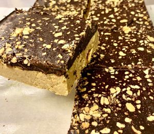 Peanut butter fudge square (vegan/gluten-free) at Orange Avocado Juicery in Boardman
