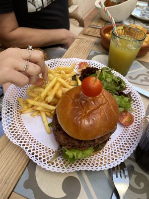 Vegan burger  at Mia Cafe in Marbella