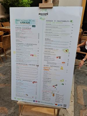 Menu at Mia Cafe in Marbella