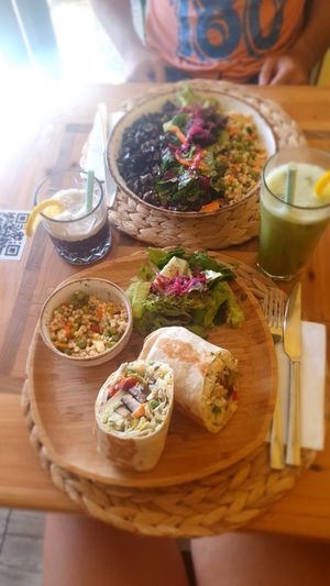 The tofu burrito and the mushroom bowl at Pisekar Vegan Food in Antalya